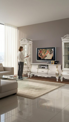 TV-Stand Luxus klassescht wäisst Holz nei am Wunnzëmmer