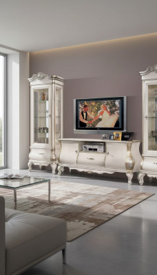 TV-Stand Luxus klassescht wäisst Holz nei am Wunnzëmmer