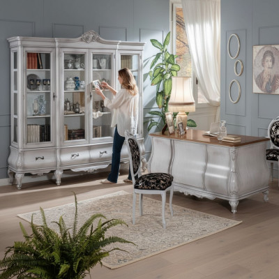 Wäiss Büro Miwwelen Schreifdësch Bicherregal Luxus Dësch Regal Ariichtung