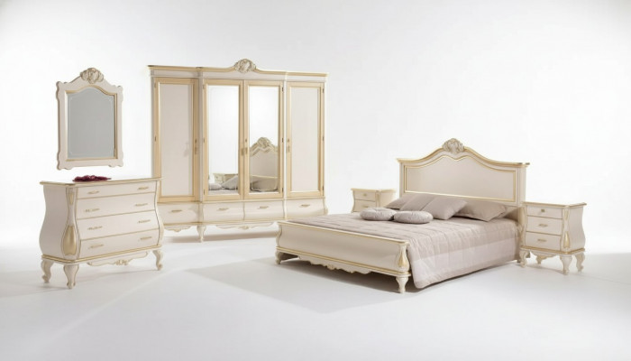 Schlofkummer Set Bett 2x Nuetsdëscher Schaf Kleederschaf Kommode Spigel