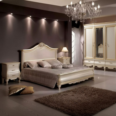Holz Duebelbett Luxus Design Schlofzëmmermiwwelen Klassesch Beige