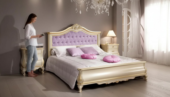 Bettdesign Luxuriéis Chesterfield Duebelbett fir Schlofzëmmer Holzmobiliär Bett