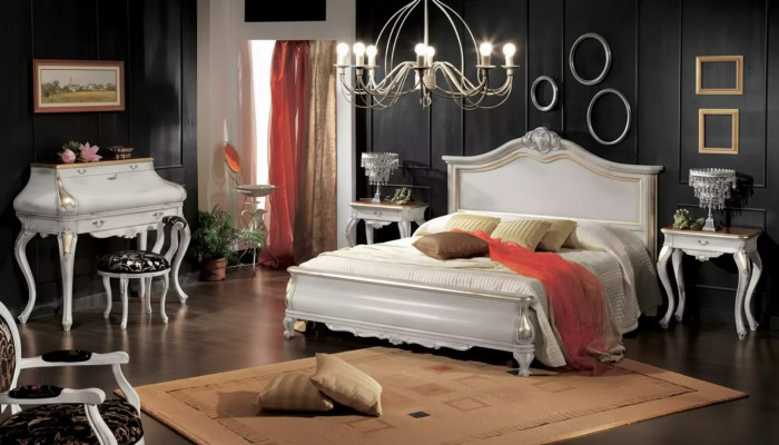 Wäiss Schlofzëmmer Miwwelen 2x Nuetsdëscher Schminkdësch Modern Bett 4-Deelenset