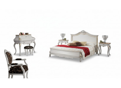 Wäiss Schlofzëmmer Miwwelen 2x Nuetsdëscher Schminkdësch Modern Bett 4-Deelenset