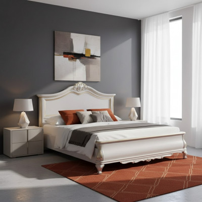 Luxuriéist gepolstert wäisst Duebelbettgestell Bett Holzdesign Luxus