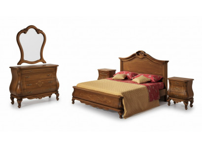 Brongen Schlofzëmmer Set Bett 2x Nuetsdëscher Kommode Spigel Klassesch