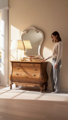 Schlofzëmmer Kommode mat Spigel Luxus klassesch Miwwelen Set 2tlg Holz