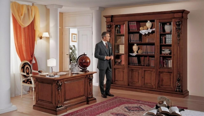 Klassescht brongt Aarbechtszëmmer Set Bürodesk Bicherregal Dësch Regal
