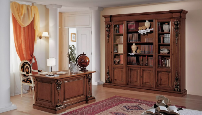 Klassescht brongt Aarbechtszëmmer Set Bürodesk Bicherregal Dësch Regal