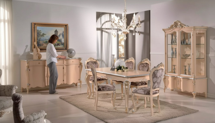 Iesszëmmer Miwwelen Iessdësch Vitrin Kommode 4x Still Iessgruppe 7 Stéck Garnitur