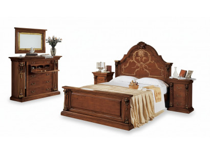 Klassescht brong Schlofzëmmer Set Bett 2x Nuetsdëscher Kommoden Set 5 Deeler