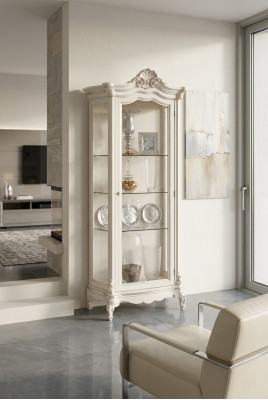 Luxus Vitrinë Holzschaf Design Schief wäiss Italienesch Miwwelen Vitrinen