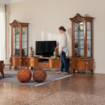 Klassesch Fernsehsstänner Luxus 2x Vitrin Wunnzëmmer Miwwelen Wunnwand Holz