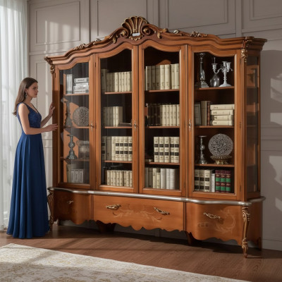 Klassesche Luxus Bicherregal Massivholz Miwwelen Vitrine Regalschaf Schaf