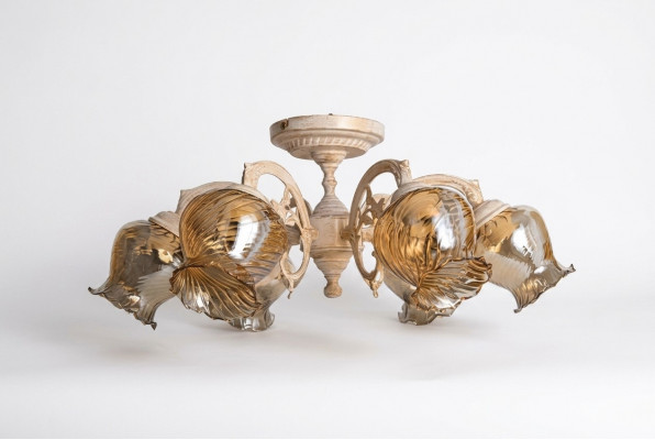 Plafongsliichter Plafongslampe Lüster Franjeluchter Luuchten Glas Beige Konscht
