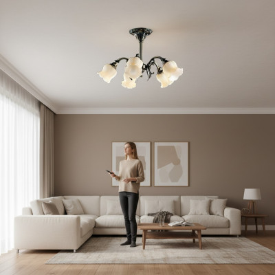 Plafonnière Lüster Kronleuchter Plafonnelamp Luuchten Glas Gro Beige