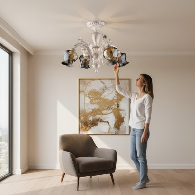 Plafongslaampe Plafongskroun Lüster Blummen Lüster Krëschtluchter Luucht Glas