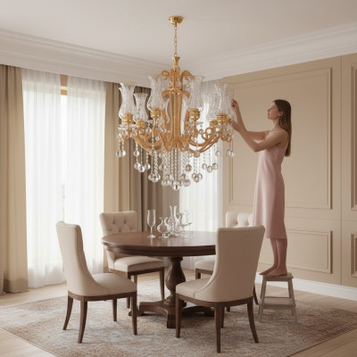 Luxus Plafongslüster Krounelüster Plafongslamp Kristall Gold Lamp