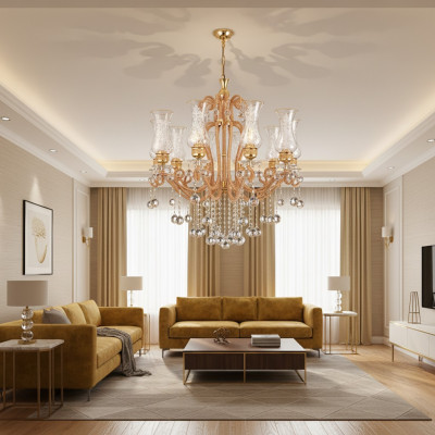 Luxus Plafongslüster Krounelüster Plafongslamp Kristall Gold Lamp