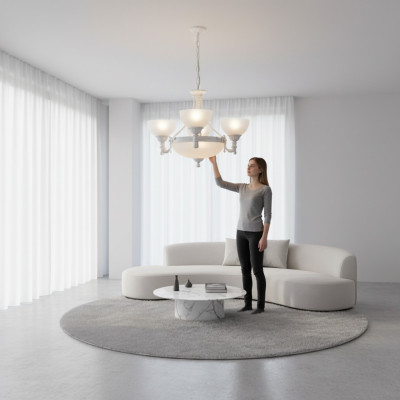 Krouneluchter Plafongsliichter Lüster Modern Plafongslamp Wäiss Glas Luuchten