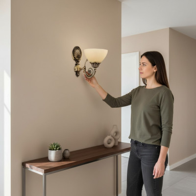 Wandlampe Wandliichter Gold Wandliicht Lüster Wand Luuchten Beige Glas