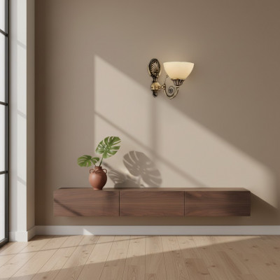 Wandlampe Wandliichter Gold Wandliicht Lüster Wand Luuchten Beige Glas