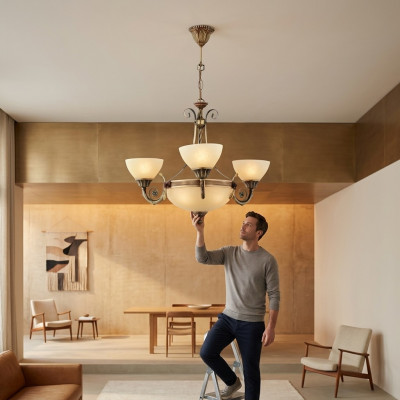 Plafongsliicht Lampe Plafongluucht Lüster Kronluucht Glas Beige Konscht