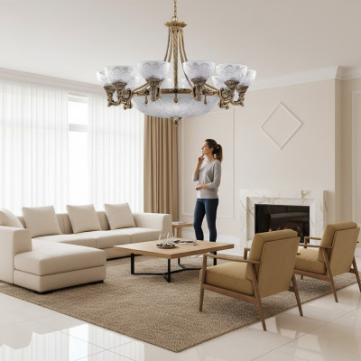 Kronleuchter Lüster Plafongsbeliichtung Plafongslampe Lampe Glas Gold Gro