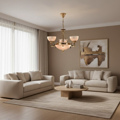 Plafongslamp Lüster Plafongsliicht Luucht Kronluucht Glas Gold Beige