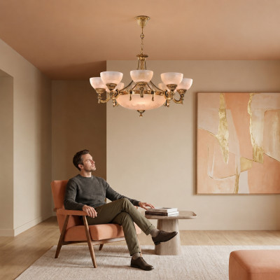 Lüster Plafongslampe Plafongluucht Lampe Lüster Glas Gold Beige