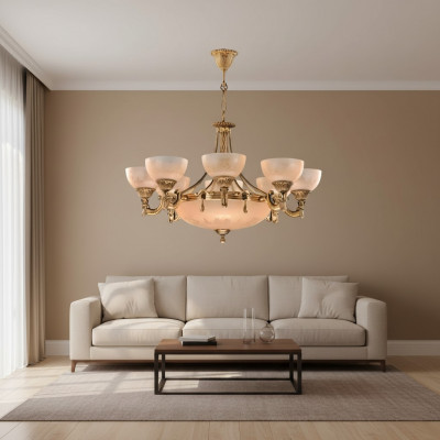 Lüster Plafongslampe Plafongluucht Lampe Lüster Glas Gold Beige