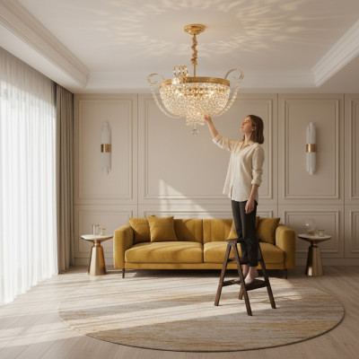 Plafongsleuchte Luxus Kronleuchter Plafonglampe Lüster Gold Kristall