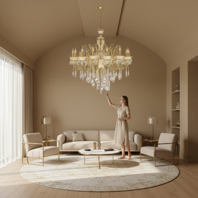 Plafongslüchter Luxus Lüster Plafongslamp Lüster Gold Kristall Lamp.
