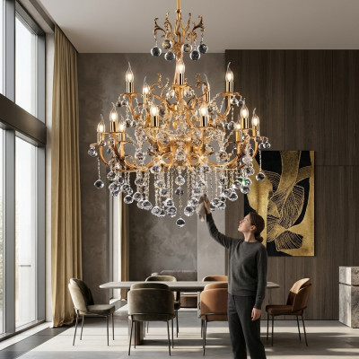 Plafongsliichter Luxus Luchter Plafongslampe Lüster Gold Kristall 75x125