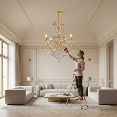 Krouneliichter Plafonnière Luxus Plafonnementslampe Lüster Gold Kristall