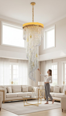 Kronleuchter Plafongsliichter Luxus Gold Plafongslampe Lüster Kristall Konscht