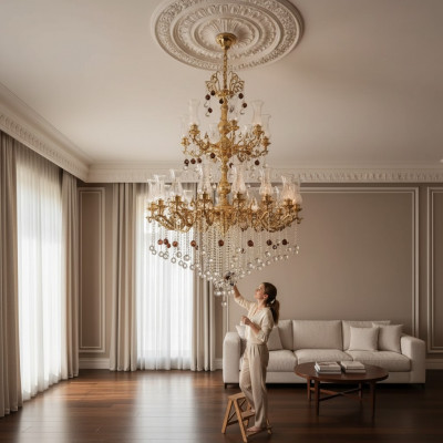 Luxus Plafongsliicht Gold Krouneliicht Plafongslampe Lüster Kristall 130x280cm