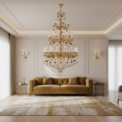Luxus Plafongsliicht Gold Krouneliicht Plafongslampe Lüster Kristall 130x280cm