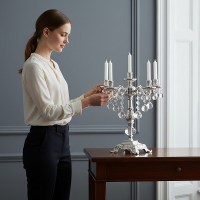 Kandelaber Käerzenstänner Käerzeleuchter Käerzehalter Elegante Sëlwer Konscht
