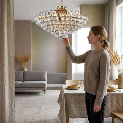 Plafonnière Luxus Goldkäerze Plafongslampe Lüster Kristall Konscht