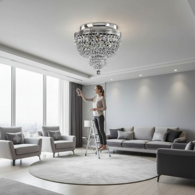 Plafongsliicht Plafongslüster Luxus Sëlwer Lüster Kristall