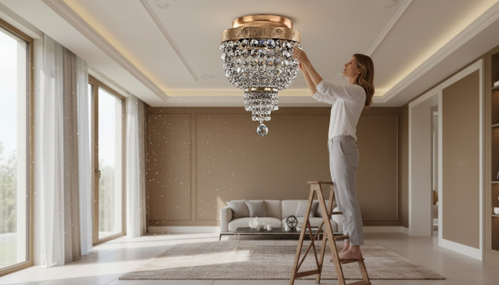 Plafonnière Luxus Gold Kronleuchter Plafonnelampe Lüster Kristall Art