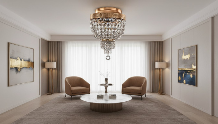Plafonnière Luxus Gold Kronleuchter Plafonnelampe Lüster Kristall Art