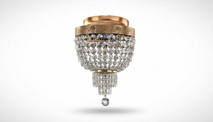 Plafonnière Luxus Gold Kronleuchter Plafonnelampe Lüster Kristall Art