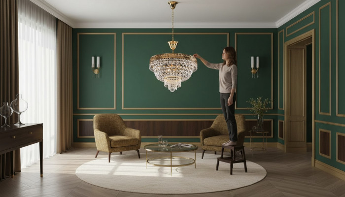 Lüster Plafongsliichter Luxus Gold Plafongslamp Lüster Kristall Konscht