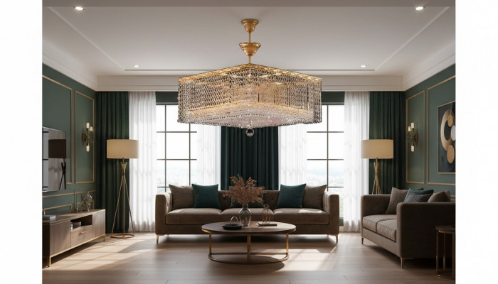 Luxus Lüster Plafonnière Gold Kronleuchter Plafondluucht Kristall Konscht