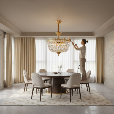 Krounliichter Plafongsliichter Luxus Gold Plafongslamp Lëster Kristall Konscht