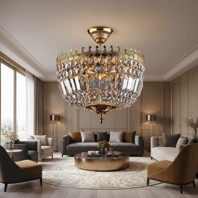 Krounliichter Plafongsliichter Luxus Gold Plafongslamp Lëster Kristall Konscht