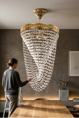 Lüster Kronleuchter Plafongsliichter Luxus Gold Plafongsliicht Kristall Konscht