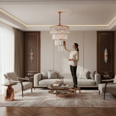 Plafongsliichter Luxus Gold Kräystalllüster Konscht